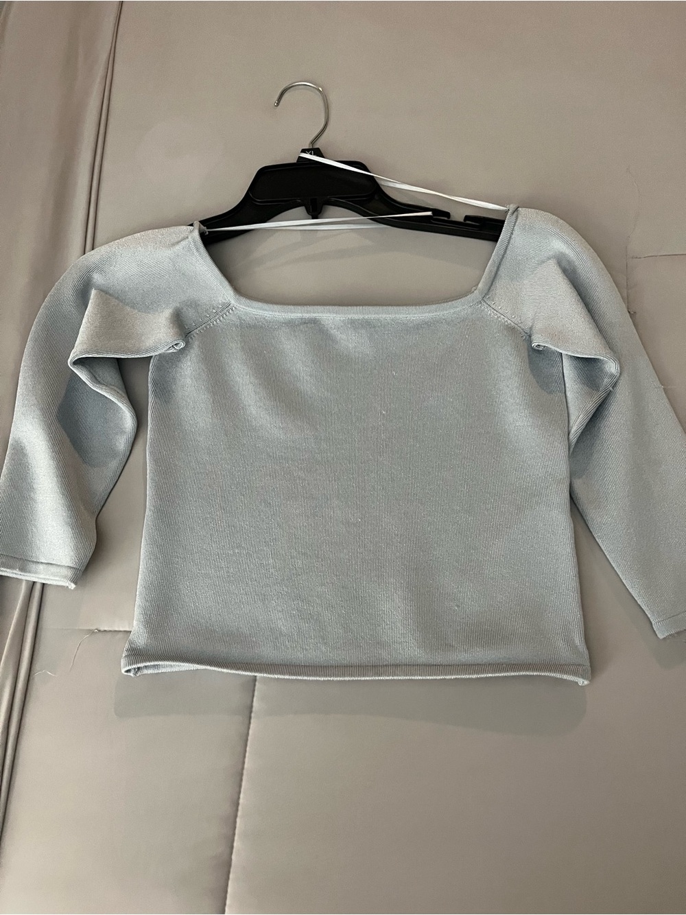 Guess Light Blue Knit Square Neck Top